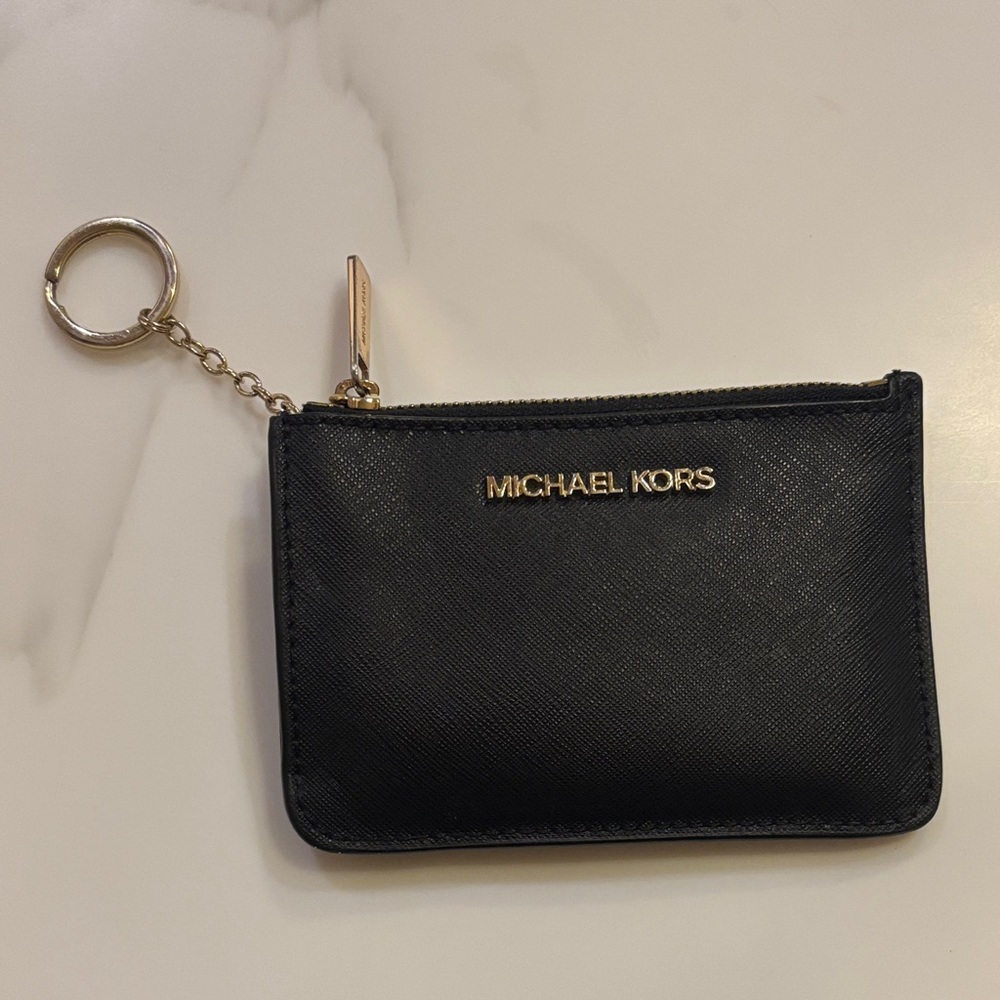 Michael Kors Black Leather Pouch with Gold Logo